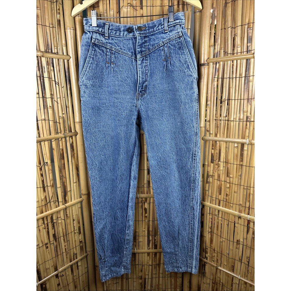 VTG Sunset Blues Medium Acid Wash Denim Mom Jeans‎ Tapered Leg USA Made 26x27
